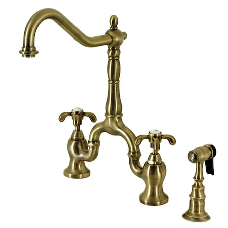 Kingston Brass Bridge Kitchen Faucet with Brass Sprayer, Antique Brass KS7753TXBS